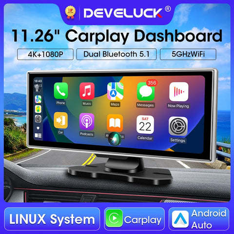 11.26 inch Car DVR 4K Dash Cam Dual Lens Wireless Carplay & Android Auto Video Recorder Monitor GPS Navigation 5G Wifi FM AUX