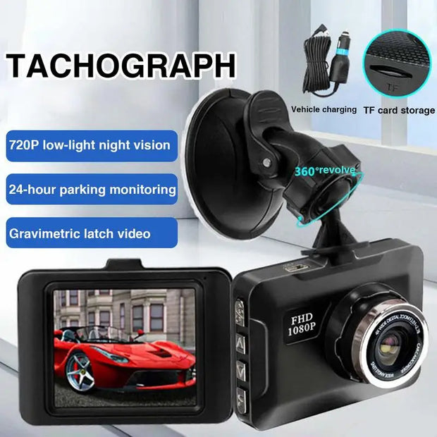 Car Dash Cam 1080P Full HD Driving Recorder Built-in G Sensor 2 Inch Screen Night Vision Wide Angle 24H Parking Mode Camera