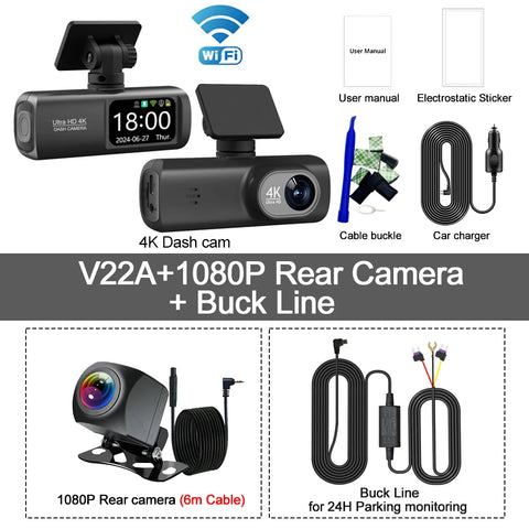 Soam Dash Cam 4K+1080P Dual-channel Dash Car Camera Recorder With GPS WiFi Car DVR 24H Parking Monitor Black Box