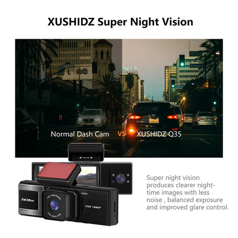 XUSHIDZ Q35 1080P Dash Camera 3-Camera WIFI G-sensor Dashcam Vehicle Recorder Car Camera DVR Car Video Recorder Loop Recording