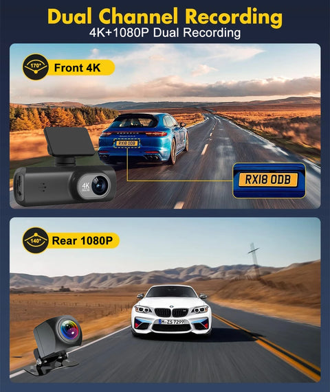 Soam Dash Cam 4K+1080P Dual-channel Dash Car Camera Recorder With GPS WiFi Car DVR 24H Parking Monitor Black Box