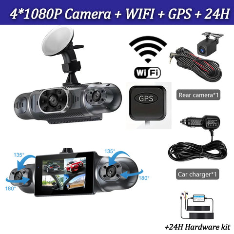 4*1080P Car DVR 4 Camera Video Recorder WIFI GPS 360 Dash Cam Front left right Rear View camera 24H Hardware Kit Car Assecories