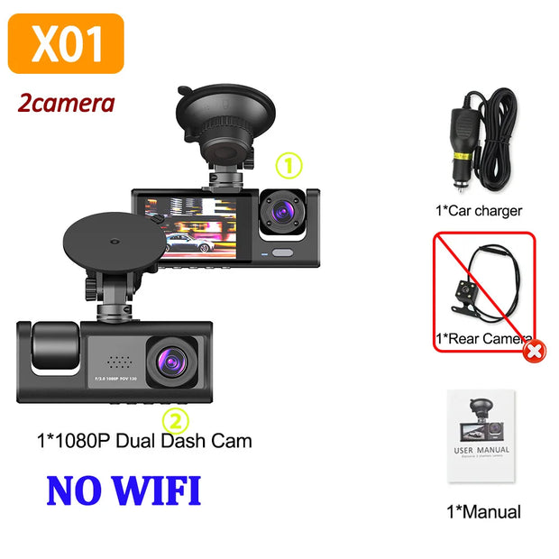 3Camera Dash Cam For Car Camera 1080P Video Recorder WIFI Car DVR Front Rear View Camera Night Vision Black Box Car Accessories