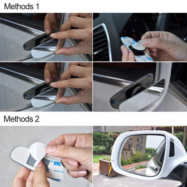 2PCS Car Blind Spot Mirror Adjustable 360 Degree Frameless Rearview Wide Angle Round Convex for Parking Rear View Mirror