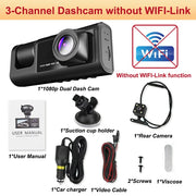 Dash Cam for Cars WIFI APP Car DVR 3 Channel Front Camera Video Recorder Rear View Camera for Vehicle Black Box Car Assecories