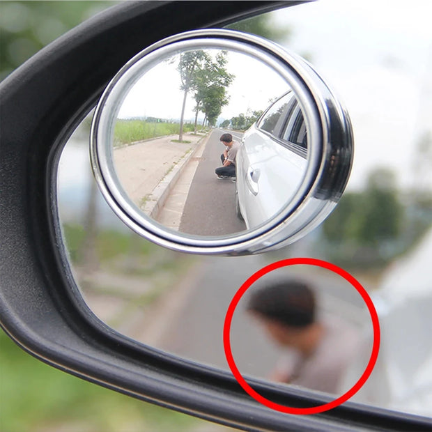 2Pcs Car Round Frame Convex Blind Spot Mirror Wide-angle 360 Degree Adjustable Clear Rearview Auxiliary Mirror Driving Safety