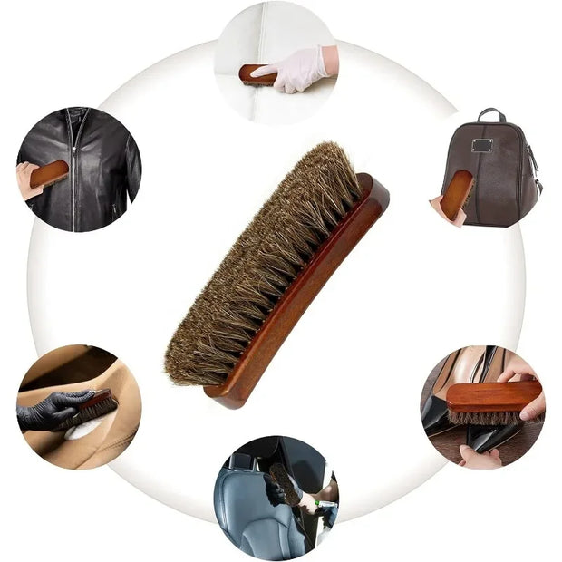 New Horsehair Leather Textile Cleaning Brush for Car Interior Furniture Apparel Bag Shine Polishing Brush Auto Wash Accessories