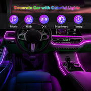 LED Car Interior Ambient Strip Lights RGB Fiber Optic Atmosphere Neon Lighting Kit W/ APP Remote Control Auto Decorative Lamps