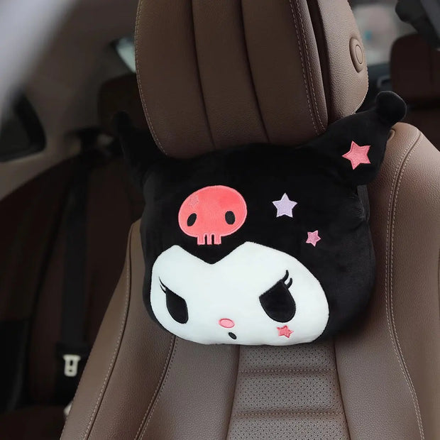 Sanrio Cute Kuromi Car Headrest Safety Seat Belt Cover Kawaii Japanese Style Back Cushion Plush My Melody Car Decoration Gifts