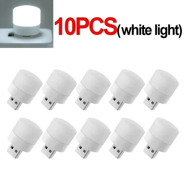 50/1Pcs Mini USB Night Light Warm White Eye Protection Book Reading Light USB Plug Computer Mobile Power Charging LED Night Lamp