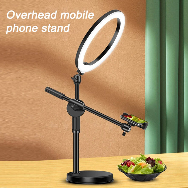 30CM Overhead Tripod for Phone with Ring Light Desktop Cellphone Bracket for Video Shooting Photography Shooting Floor Stand