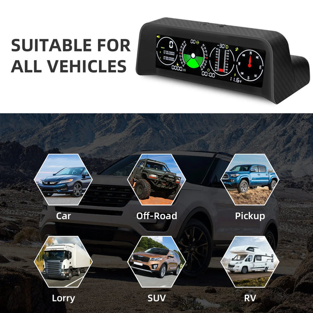 X90 4 In 1 Head Up Display Smart Slope Meter  MPH KM/H Inclinometer Compass Altitude Meter Digital GPS Speedometer