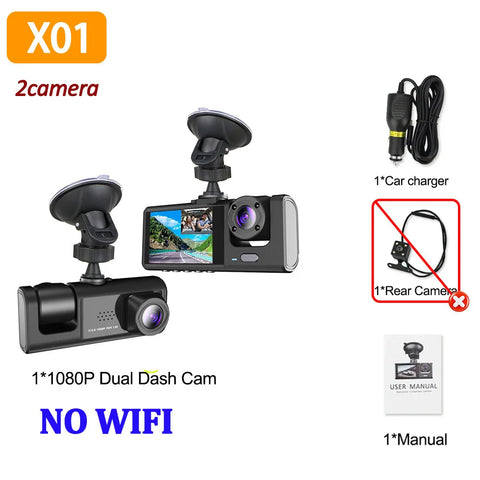 3Channel Dash Cam for Car 1080P Video Recorder WIFI APP Dashcam Car DVR  Front and Rear View Camera Night Vision car accessory