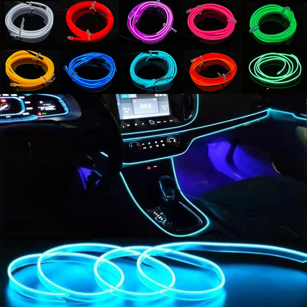 1/2/3/5m LED Car Interior Decoration Light EL Wiring Neon Strip For Auto DIY Flexible Ambient Light with USB Drive Ambient Lamp