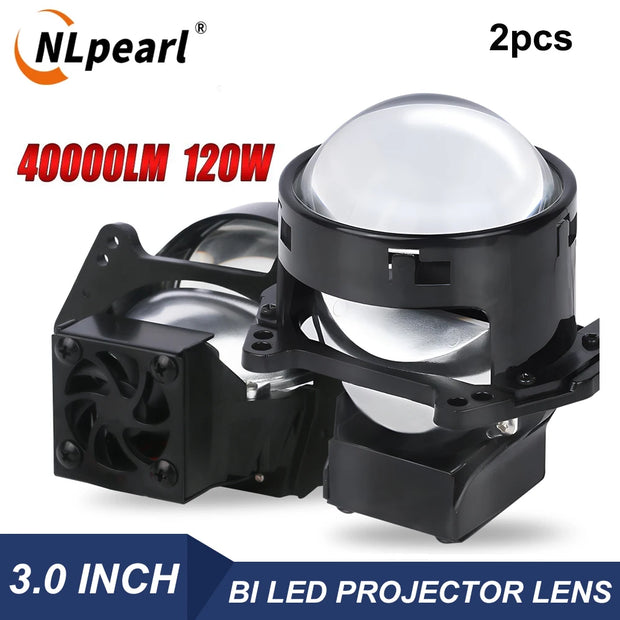 NLpearl 2pcs 3 Inch Bi LED Projector Lenses For Headlight Hella 3R G5 6000K Auto Lamp 120W 40000LM Diode Headlamp Car Accessorie