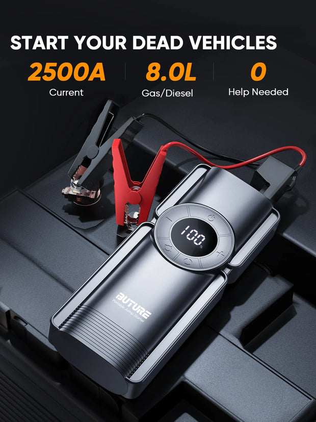 Buture 4 In 1 Jump Starter 150PSI Pump Air Compressor 20000mAh Power Bank 2500A Starting Device 15V Digital Tire Inflator