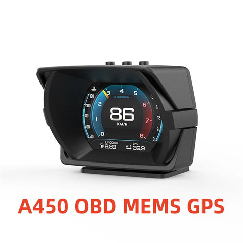 A450 Car Hud Heads-Up Display Racing Grade Multifunctional OBD2 LCD Instrument Panel GPS Slope Meter Alarm System