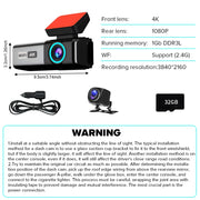 Car Dash Cam Dual Lens UHD Driving Recorder 4K DVR 1080P Rear Lens Camera WiFi 24H Parking Monitoring Black Box Car Accsesories