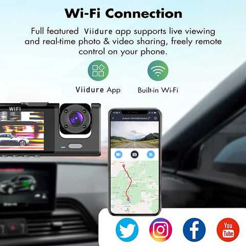 WiFi 3 Camera Car DVR Three Way Dash Cam Inside Vehicle Channel DVRs Recorder FHD 1080P Video Mini Registrator Dashcam Camcorder