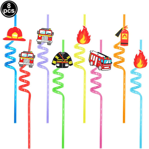 Fireman Birthday Party Supplies Firefighter Helmet Fire Hydrant Straws Cups with Lids Fire Extinguisher Squirt Toys Fire Favors