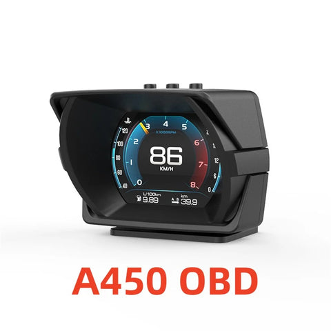 A450 Car Hud Heads-Up Display Racing Grade Multifunctional OBD2 LCD Instrument Panel GPS Slope Meter Alarm System