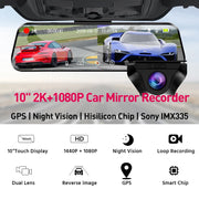 Dash Cam Touch GPS WIFI 24h Night Vision 10 Inch 2.5K+1080P Rearview Mirror Sony Rear Camera Car DVR Black Box 70mai Dashcam