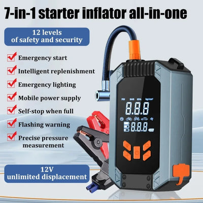 12V Car Emergency Starter Power Car Wireless Lithium Inflatable Pump Emergency Starting Power All-In-One Smart Inflatable Pump