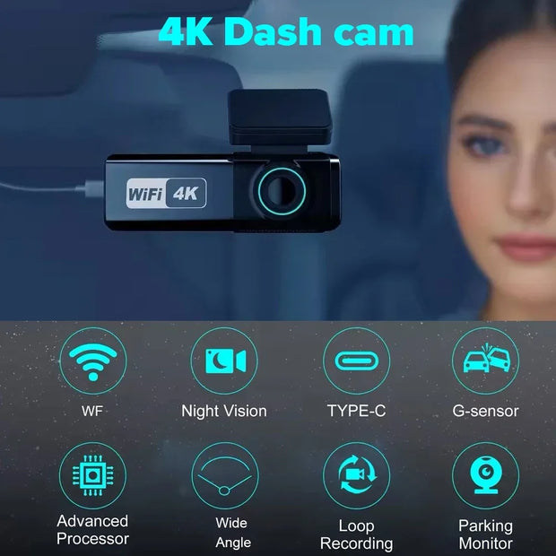 Car Dash Cam Dual Lens UHD Driving Recorder 4K DVR 1080P Rear Lens Camera WiFi 24H Parking Monitoring Black Box Car Accsesories