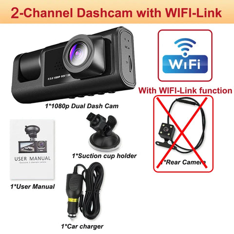 Dash Cam for Cars WIFI APP Car DVR 3 Channel Front Camera Video Recorder Rear View Camera for Vehicle Black Box Car Assecories