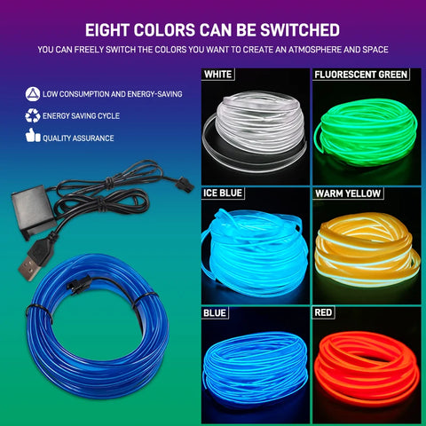 1M/3M/5M Car Interior Led Decorative Lamp EL Wiring Neon Strip For Auto DIY Flexible Ambient Light USB Party Atmosphere Diode