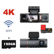 3 Channel Car DVR UHD 4K 3-Lens Inside Vehicle Dash Cam Three Way Camera DVRs Recorder Video Registrator GPS Dashcam Camcorder