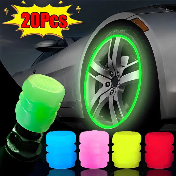 Luminous Valve Caps Fluorescent Night Car Tire Valve Caps Motorcycle Bike Glowing Decor Wheel Nozzles Tyre Cap Car Accessories