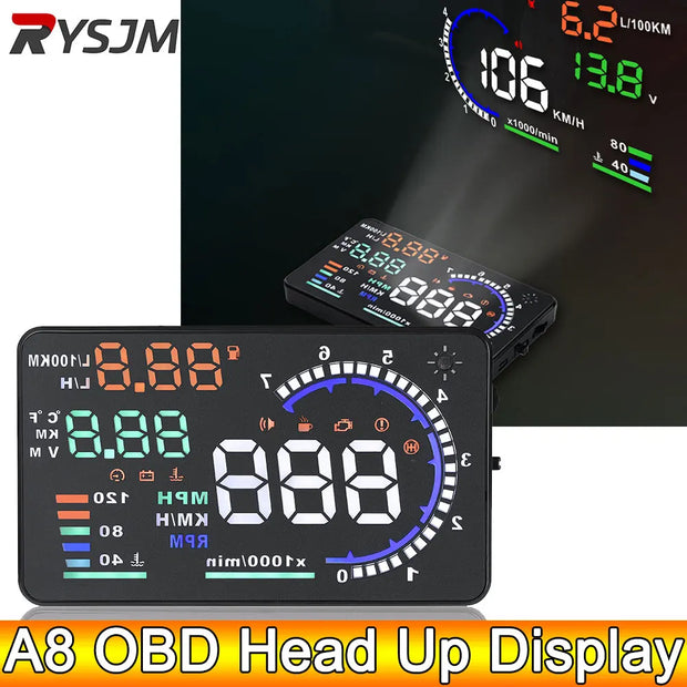 ADQ 5.5'' OBD2 HUD A8 Car Head Up Display Digital Speedometer Tachometer Windshield Speed Projector + Speed Water Temp RPM Alarm