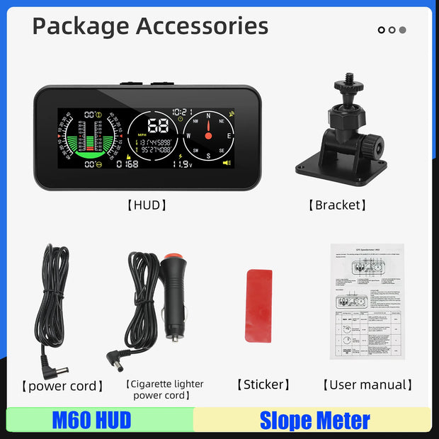 New M50 Slope Meter Display GPS+BDS Dual System Head Up Display M60 HUD Intelligent Inclinometer Off-road 4X4 Car Accessories