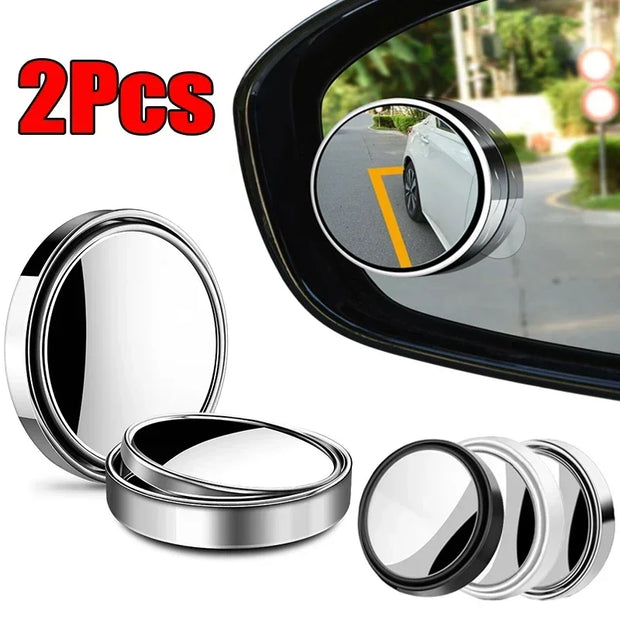 2Pcs Round Frame Convex Blind Spot Mirror Safety Driving Wide-angle 360 Degree Adjustable Clear Rearview Mirror Car Accessories