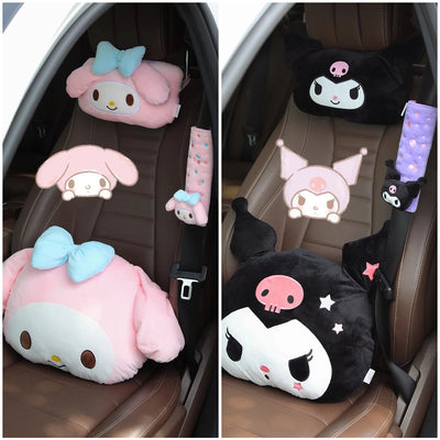 Sanrio Cute Kuromi Car Headrest Safety Seat Belt Cover Kawaii Japanese Style Back Cushion Plush My Melody Car Decoration Gifts