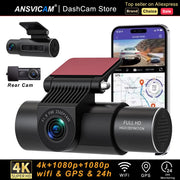 ANSVICAM 4K Car DVR 3-Channel Dash Cam Front Inside Rear View GPS WIFI Black Box for Cars Video Recorder Camera Car Accessories