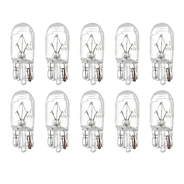 10 X Clear Signal Lamp Glass T10 W5W 501 194 White 12V 5W/3W Warm White W2.1x9.5d Single Filament Car Bulb Auto Light