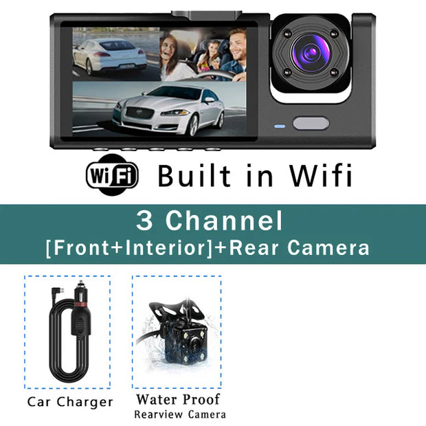 WiFi 3 Channel Mini Car DVR Three Way Dash Cam Inside Vehicle Camera DVRs Recorder FHD 1080P Video Dashcam Camcorder Black Box