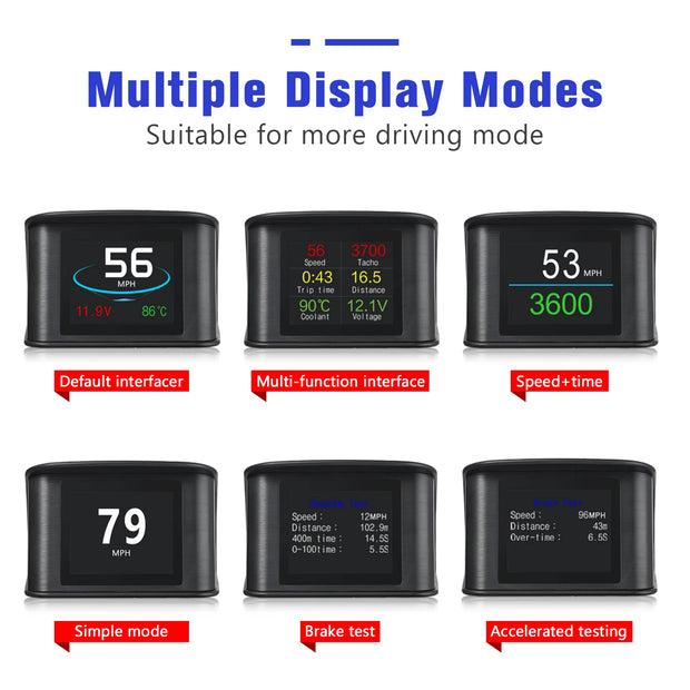 P10 Head Up Display P10-Pro OBD Smart Digital Speedometer Overspeed Alarm Tachometer Voltage Water Temp Meter On Board Computer