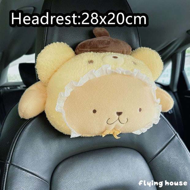 Cute Sanrio Headrest Cushion Car Seat Cartoon Kuromi My Melody Cinnamoroll Pom Pom Purin Pillow Comfortable Home Decor Girl