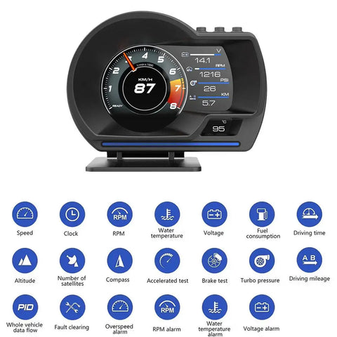 HUD A501 OBD2 Car Head Up Display Smart Car Water&Oil Temp Turbo RPM Gauge Digital Odometer Security Alarm Auto Meter Up Display