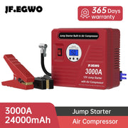 JFEGWO 2000A 3000A Car Booster Professional Jump Starter with Powerful  Car Compressor Pump Car Starting Device For Car