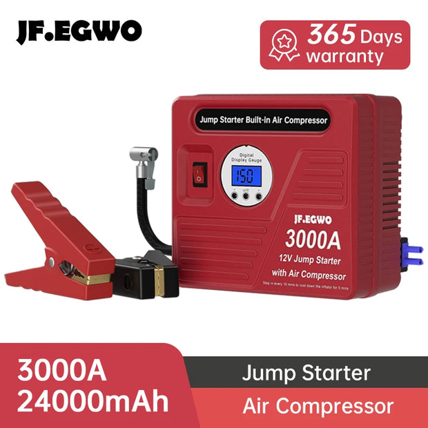 JFEGWO 2000A 3000A Car Booster Professional Jump Starter with Powerful  Car Compressor Pump Car Starting Device For Car