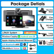 Srnubi 10.26" Dash Cam Rearview Carplay Android Auto 4K DVR GPS Navigation Player Dual Len Recorder Dashboard  24H Park WIFI BT