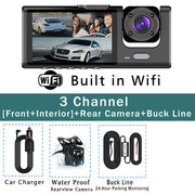 WiFi 3 Channel Mini Car DVR Three Way Dash Cam Inside Vehicle Camera DVRs Recorder FHD 1080P Video Dashcam Camcorder Black Box