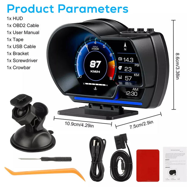 Universal OBD2&GPS Double Systems Meter Speedometer Head Up Display Muti-function Gauge Water Temp Turbo Car Accessories HUD P6