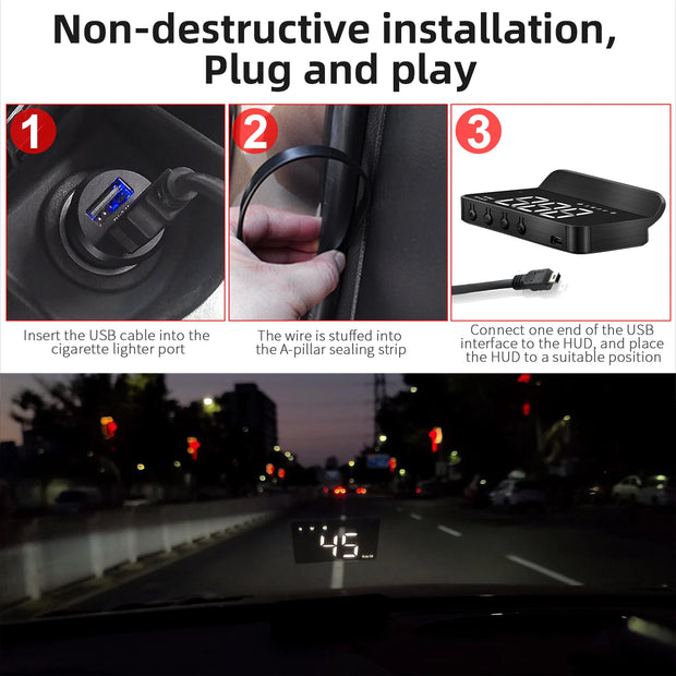 M1 GPS HUD Car Head Up Display Compass Speed MPH KMH Whit Alarm System Projector On-board Computer Windshield Projector Gauge ﻿