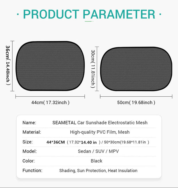 Car Window Shade 2 Pack 44x36cm Cling Sunshade for Car Windows Sun Glare UV Rays Protection for Child Baby Side Window Sun Shade