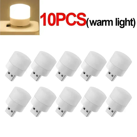 50/1Pcs Mini USB Night Light Warm White Eye Protection Book Reading Light USB Plug Computer Mobile Power Charging LED Night Lamp